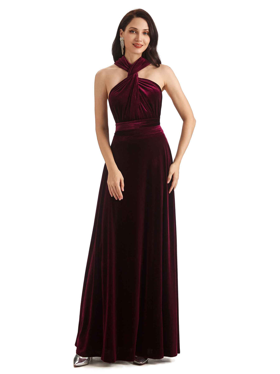 Convertible Sexy A-Line Velvet Long Bridesmaid Dresses Online