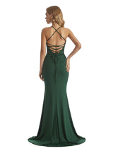 Sexy Side Slit Mermaid Halter Stretchy Jersey Long Unique Bridesmaid Dresses