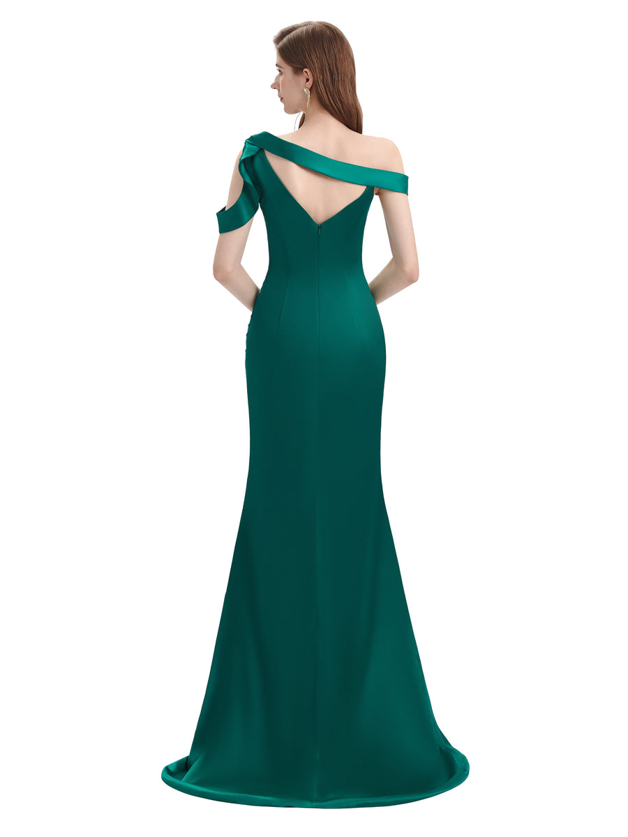 Sexy Soft Satin Unique Maxi Long Mermaid Prom Dresses With Slit