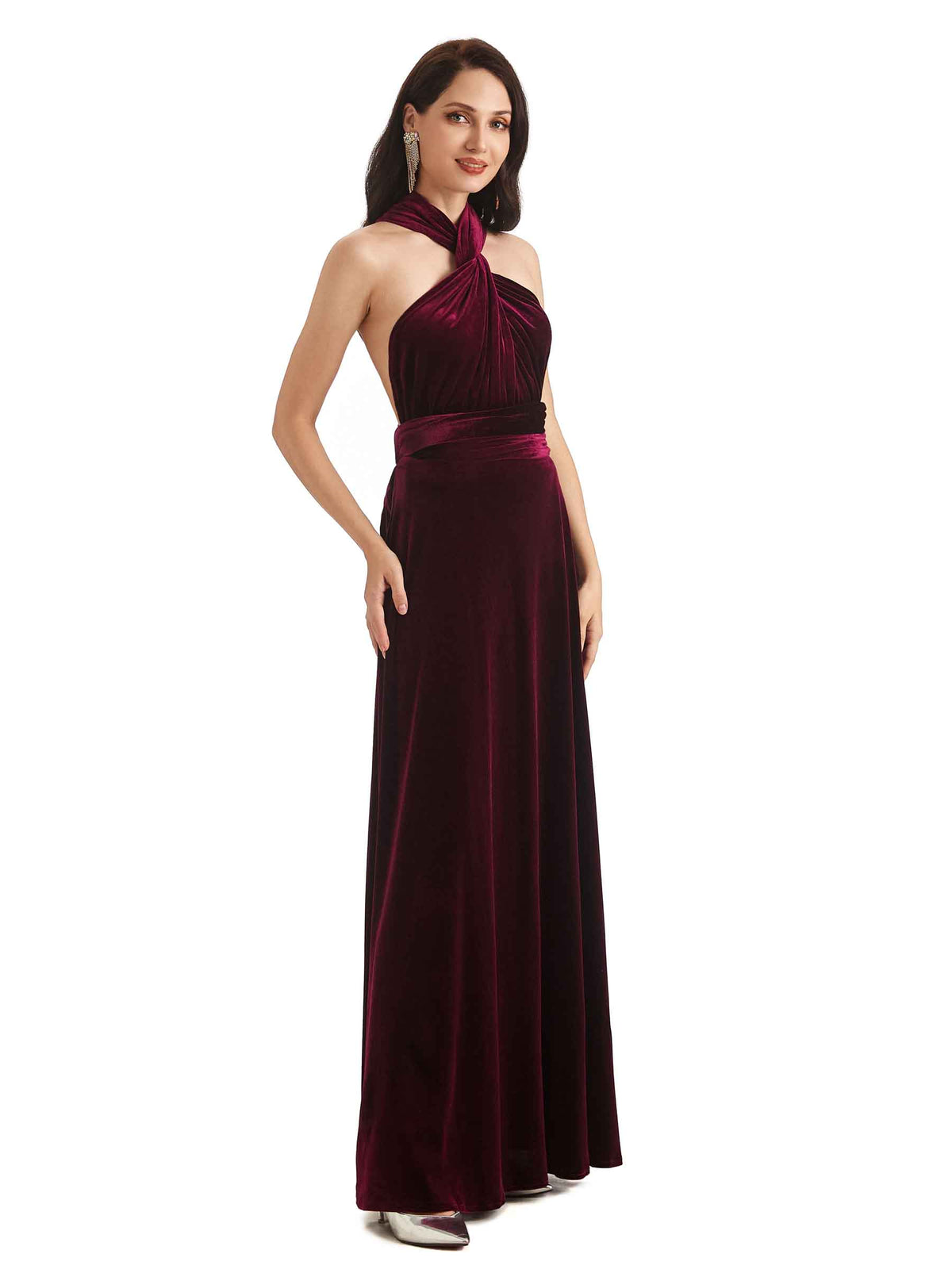 Convertible Sexy A-Line Velvet Long Bridesmaid Dresses Online