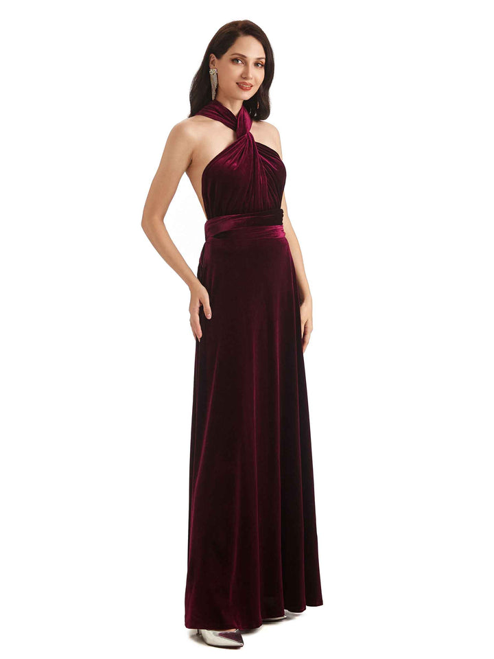 Convertible Sexy A-Line Velvet Long Bridesmaid Dresses Online