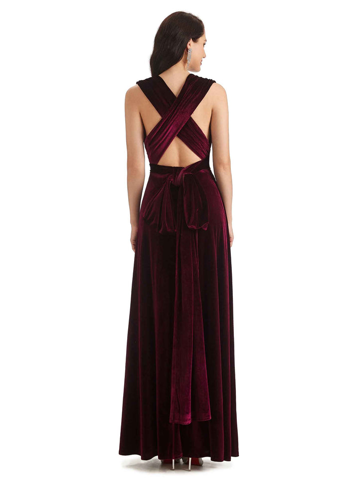 Convertible Sexy A-Line Velvet Long Bridesmaid Dresses Online