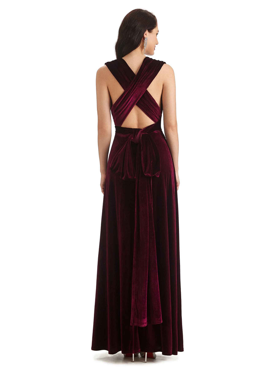 Convertible Sexy A-Line Velvet Long Bridesmaid Dresses Online