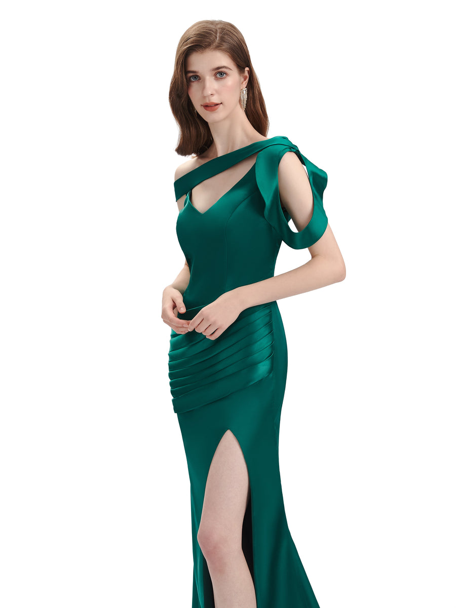 Sexy Soft Satin Unique Maxi Long Mermaid Prom Dresses With Slit