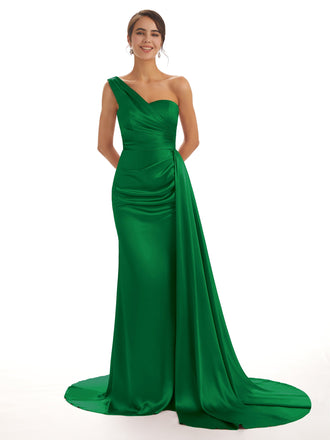 Mismatched Green Sexy Side Slit Mermaid Soft Satin Long Bridesmaid Dresses Online
