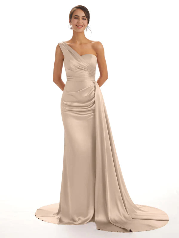 Mismatched Taupe Sexy Side Slit Mermaid Soft Satin Long Bridesmaid Dresses Online