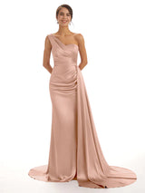 Mismatched Rose Gold Sexy Side Slit Mermaid Soft Satin Long Bridesmaid Dresses Online