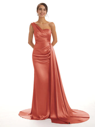 Mismatched Terracotta Sexy Side Slit Mermaid Soft Satin Long Bridesmaid Dresses Online