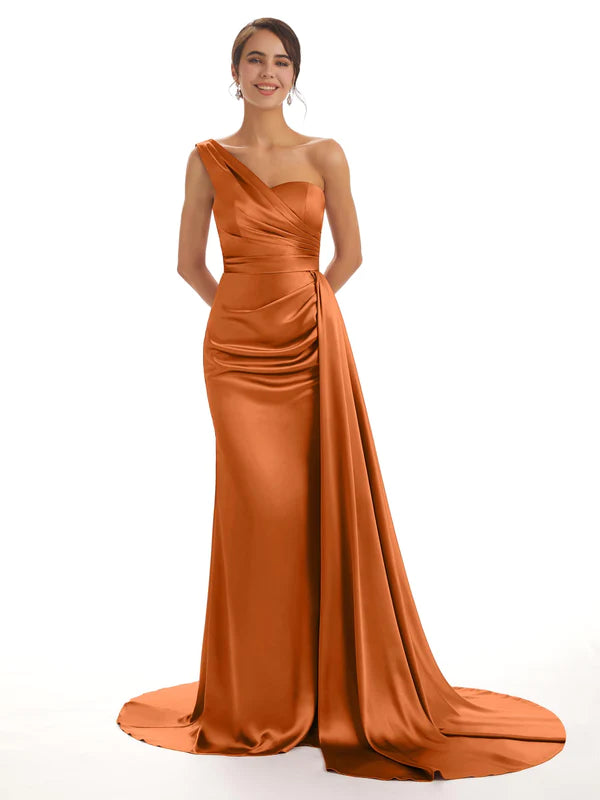Mismatched Burnt-Orange Sexy Side Slit Mermaid Soft Satin Long Bridesmaid Dresses Online
