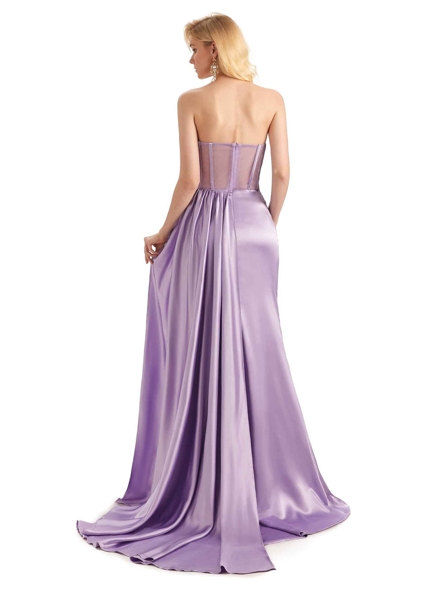 Sexy Soft Satin Side Slit See Through Floor-Length Long Mermaid Bridesmaid Dresses