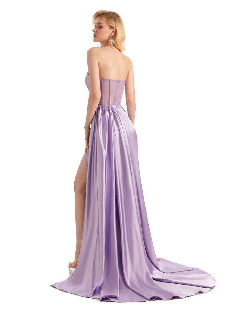 Sexy Soft Satin Side Slit See Through Floor-Length Long Mermaid Bridesmaid Dresses