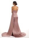 Elegant One Shoulder Silky Satin Mermaid Long Formal Prom Dresses Sale