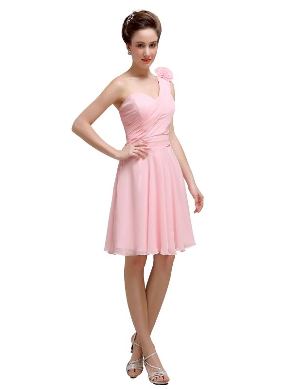 One Shoulder Chiffon Short Bridesmaid Dresses