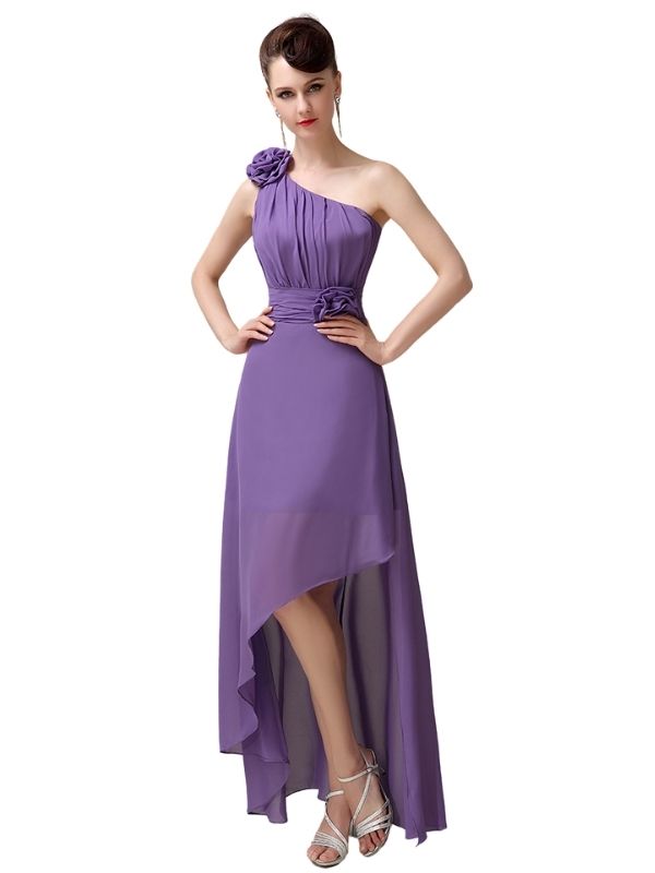 A-line Chiffon One-shoulder High-low Long Bridesmaid Dresses