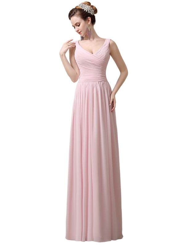 Spaghetti Strap A-line Simple Chiffon Floor-Length Long Bridesmaid Dresses