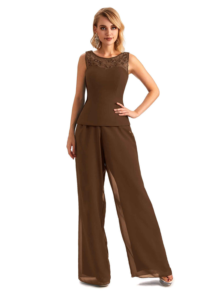  WZW 2 Pieces Chiffon Mother of The Bride Pants Suits