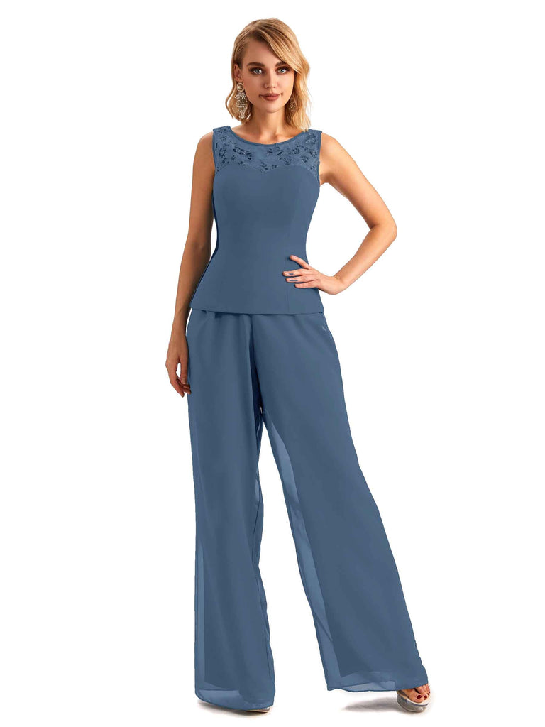 Elegant Chiffon Jewel Sleeveless Pant Suit Mother Of The Bride With Jacket  Online - ChicSew