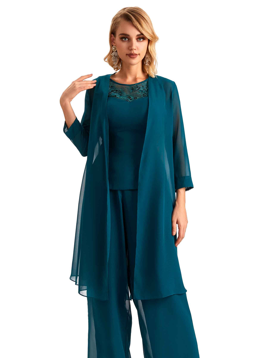 Elegant Chiffon Jewel Mother Of The Bride Pant Suits With Jacket Online
