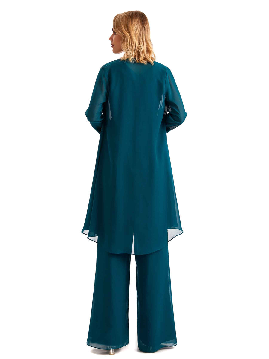 Elegant Chiffon Jewel Mother Of The Bride Pant Suits With Jacket Online