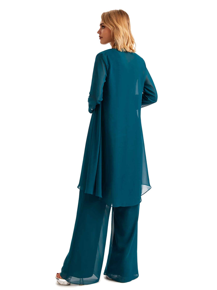 Elegant Chiffon Jewel Mother Of The Bride Pant Suits With Jacket Online