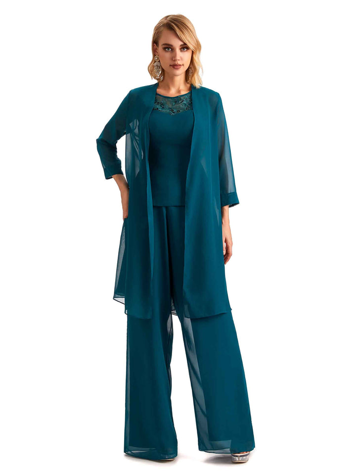 Elegant Chiffon Jewel Mother Of The Bride Pant Suits With Jacket Online