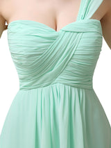 Pretty A-line Chiffon One-Shoulder Floor-Length long Bridesmaid Dresses