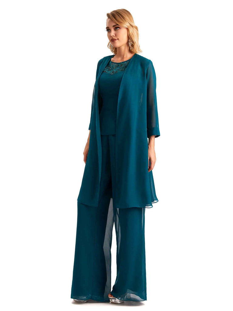 Elegant Chiffon Jewel Mother Of The Bride Pant Suits With Jacket Online