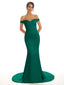 Elegant Mermaid Off The Shoulder Long Satin Mermaid Petite Gowns For Wedding Guest