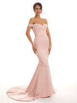 Elegant Off The Shoulder Maxi Unique Satin Mermaid Bridesmaid Dresses Online
