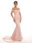 Elegant Mermaid Off Shoulder Long Maxi Satin Mermaid Prom Dresses Online