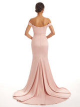 Elegant Mermaid Off Shoulder Long Maxi Satin Mermaid Prom Dresses Online