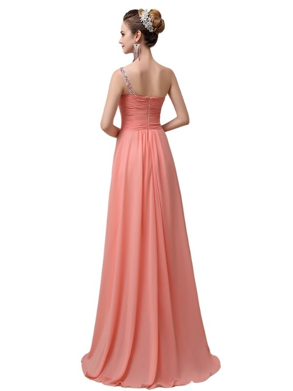 Sweatheart A-line Chiffon One Shoulder Floor-Length Long Bridesmaid Dresses
