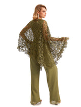 Elegant Chiffon Scoop Mother Of The Bride Pant Suit With Lace Jacket