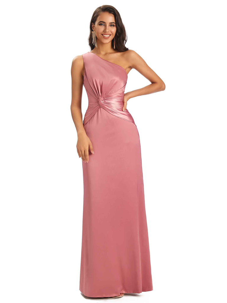 Elegant Side Slit One Shoulder Simple Satin Long Mermaid Formal Prom Dresses Sale