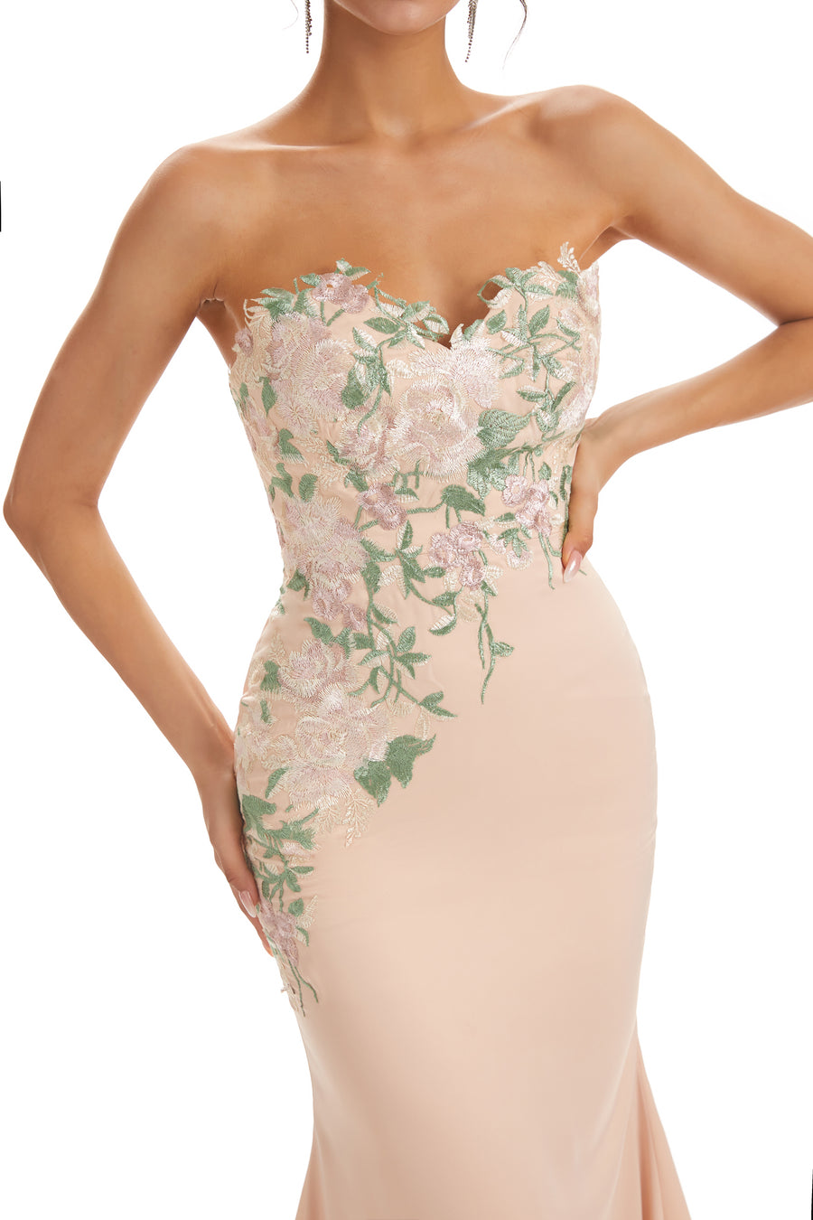 Cute Sweetheart Soft Satin Floral Lace Mermaid Long Bridesmaid Dresses