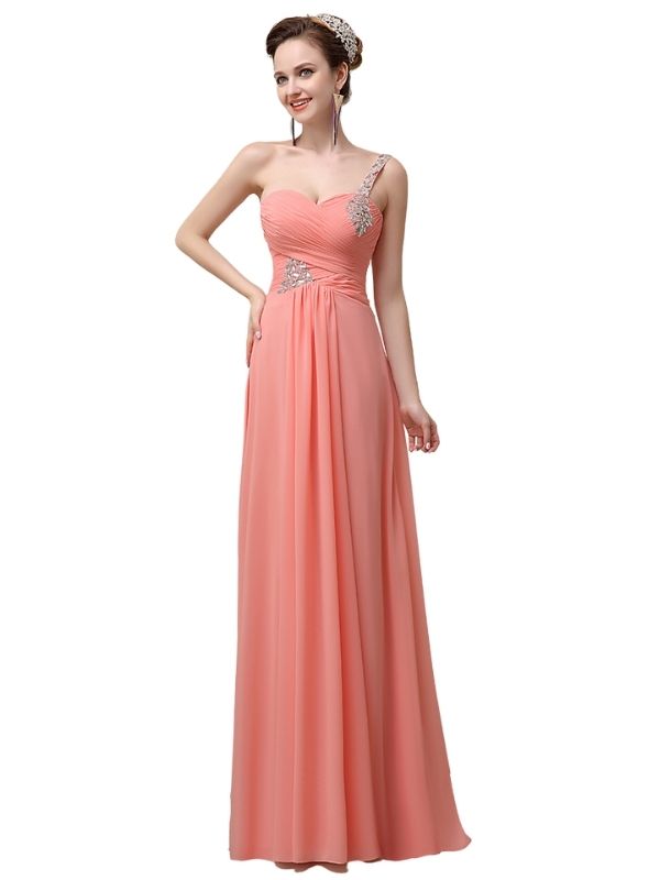 Sweatheart A-line Chiffon One Shoulder Floor-Length Long Bridesmaid Dresses