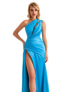 Elegant One Shoulder Side Slit Mermaid Soft Satin Long Bridesmaid Dress Online