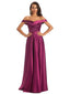 Sexy Soft Satin Off Shoulder A-Line Long Maxi Formal Prom Dresses Sale Online