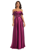 Modern Soft Satin Off The Shoulder Long Formal Dresses For Women
