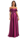 Sexy Soft Satin Off Shoulder A-Line Long Maxi Formal Prom Dresses Sale Online