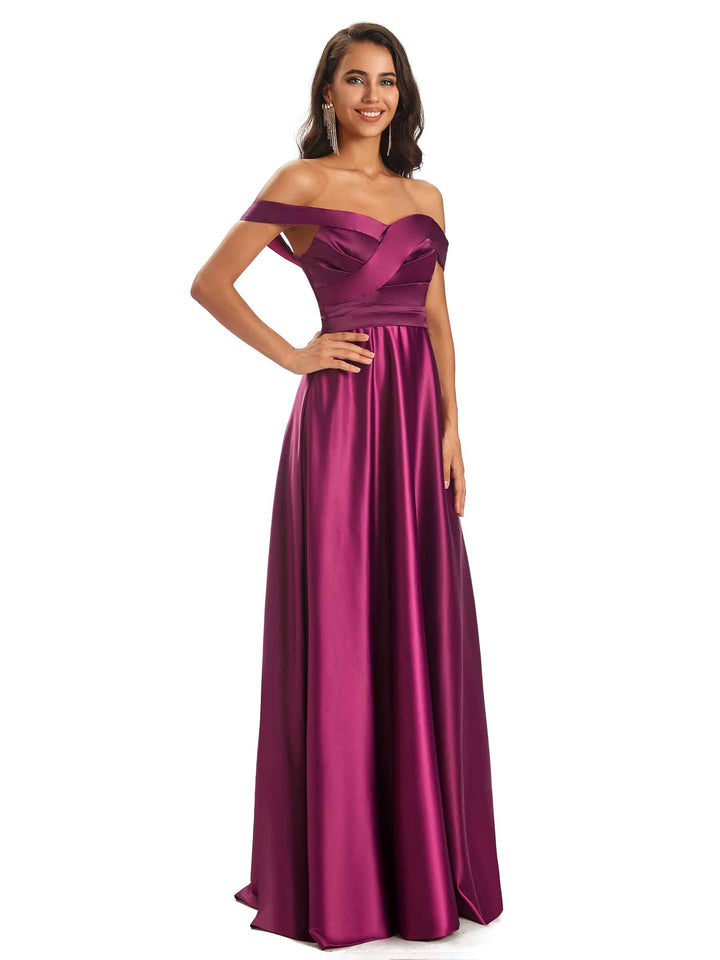 Modern Soft Satin Off The Shoulder Long Formal Dresses For Women