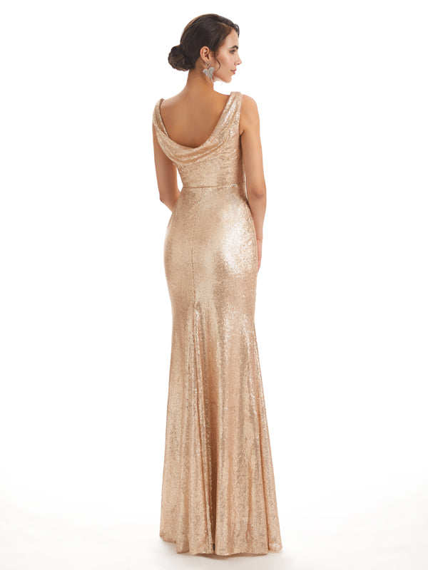 Sparkly Sequin V-neck Floor-Length Mermaid Bridesmaid Dresses