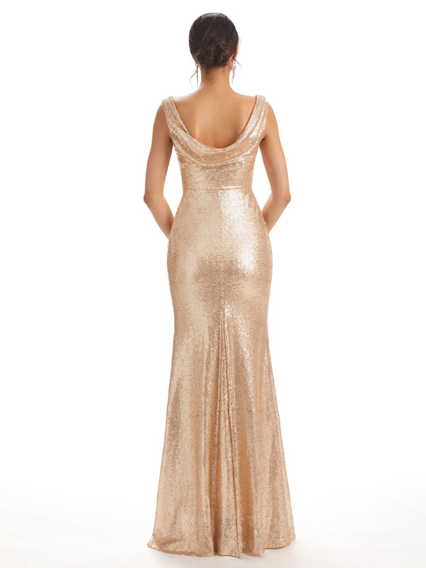 Sparkly Sequin V-neck Floor-Length Mermaid Bridesmaid Dresses