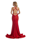 Sexy Mermaid Spaghetti Straps V-Neck Side Slit Jersey Long Formal Bridesmaid Dresses