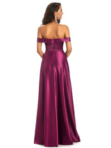 Sexy Soft Satin Off The Shoulder A-Line Long Bridesmaid Dresses Online