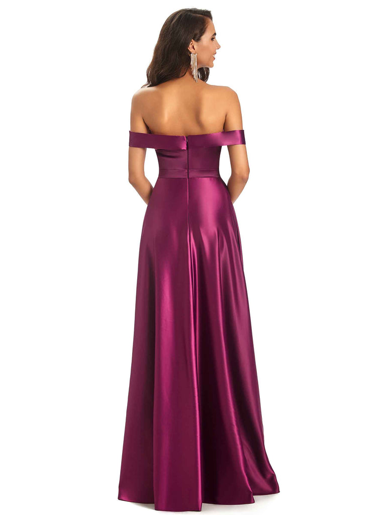 Sexy Soft Satin Off The Shoulder A-Line Long Bridesmaid Dresses Online