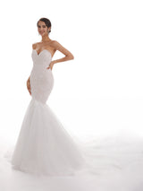 Sweetheart Long Mermaid Ivory Backless Lace Wedding Dresses