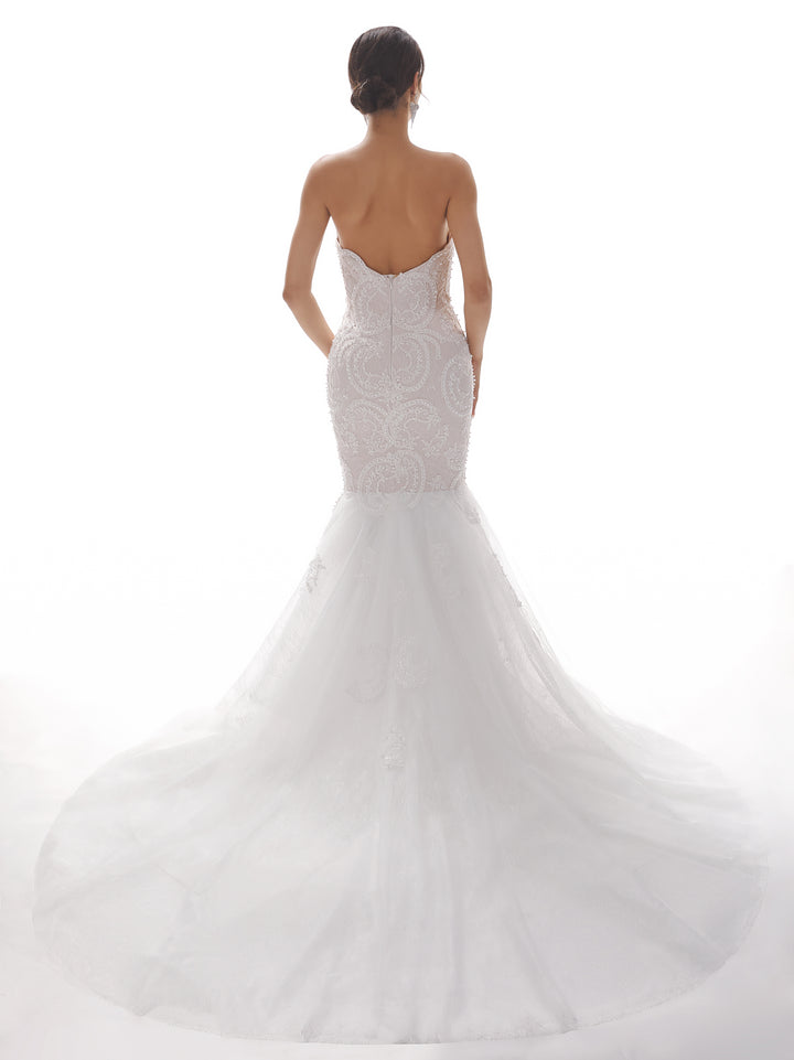 Sweetheart Long Mermaid Ivory Backless Lace Wedding Dresses