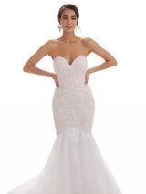 Sweetheart Long Mermaid Ivory Backless Lace Wedding Dresses