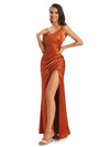 Sexy Soft Satin V-Neck Spaghetti Straps Side-Slit Floor-Length Bridesmaid Dresses